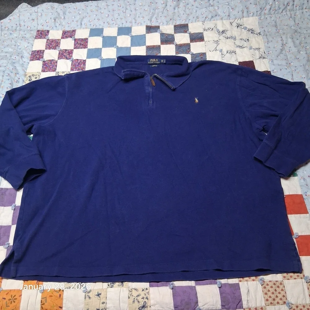 Polo Ralph Lauren Estate Rib‎ 1/4 Zip Sweater 3XB Blue Embroidered Logo